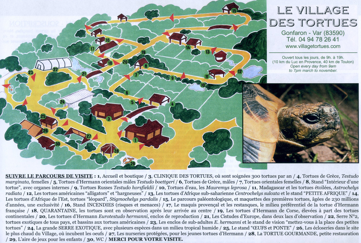 Accès et plan du village des tortues hermann